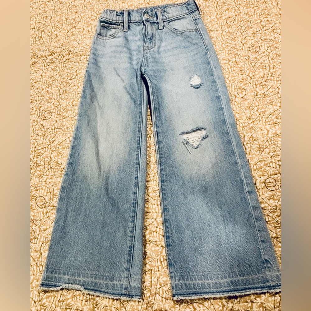Old Navy Light Blue Wide Leg Distressed Jeans-Girls - Picture 3 of 8